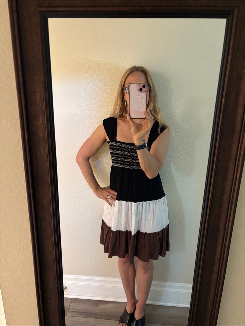 Spense Black Shirred Ruffle Neck Top